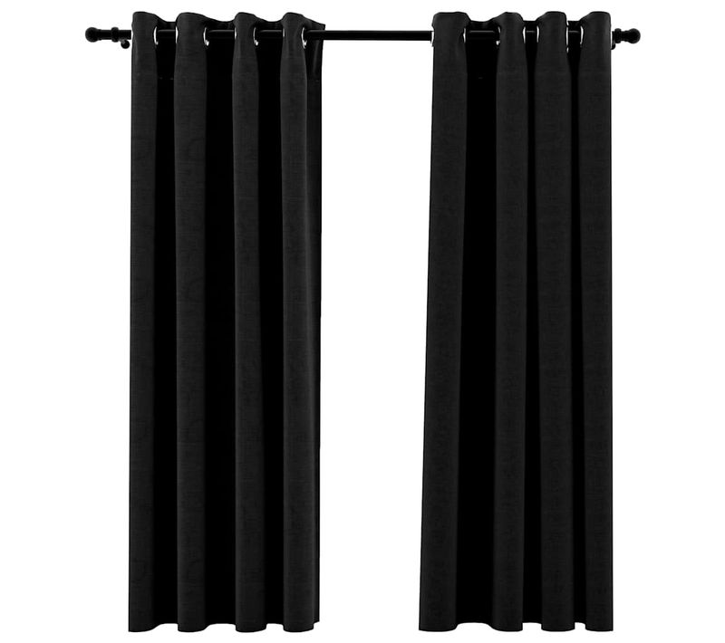 Rideaux Occultants Aspect De Lin 2 Pièces Anthracite 140x175 Cm