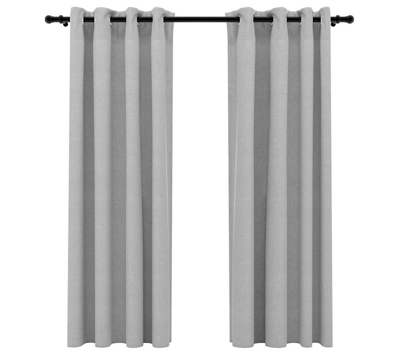 Rideaux Occultants Aspect Lin Avec Oeillets 2 Pièces Gris 140x175cm