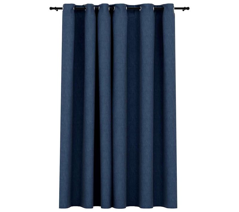 Rideau Occultant Aspect De Lin Avec Oeillets Bleu 290x245 Cm