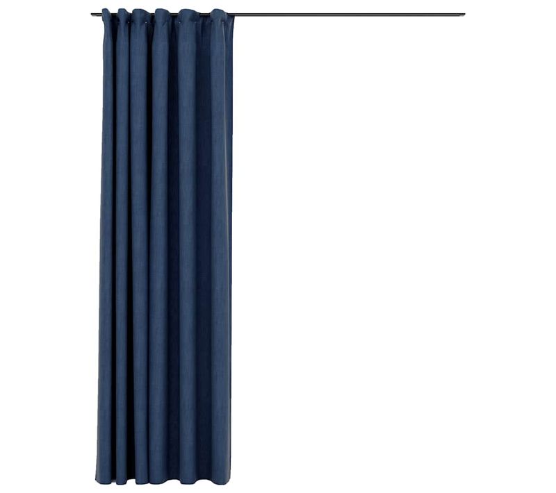 Rideau Occultant D'aspect De Lin Avec Crochets Bleu 290x245 Cm