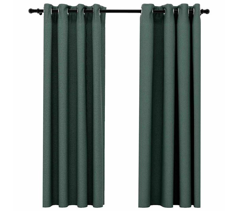 Rideaux Occultants Aspect Lin Avec Oeillets 2 Pièces Vert 140x175cm
