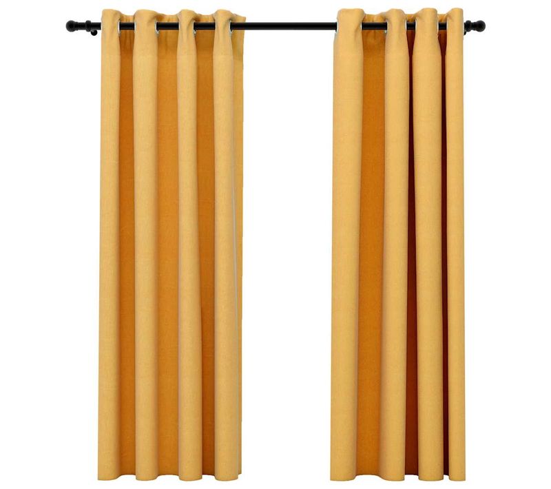 Rideaux Occultants Aspect Lin À Oeillets 2 Pièces Jaune 140x175 Cm