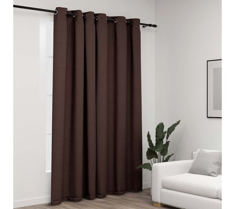 Rideau Occultant Aspect De Lin Avec Oeillets Taupe 290x245 Cm