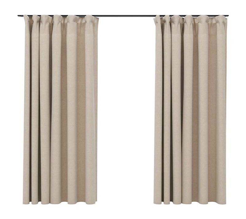 Rideaux Occultants Aspect Lin Et Crochets 2 Pièces Beige 140x175cm