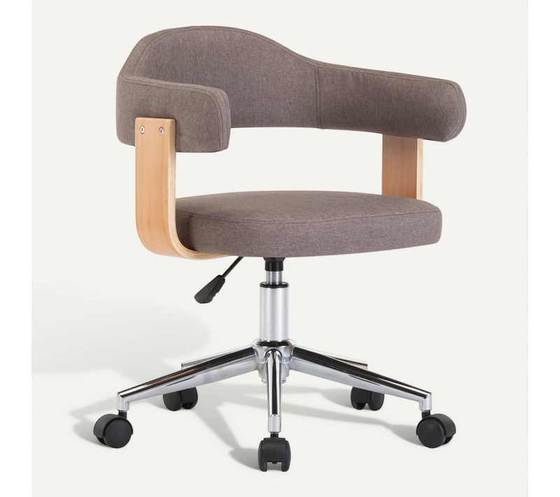 Chaise Pivotante De Bureau Taupe Bois Courbé Et Tissu