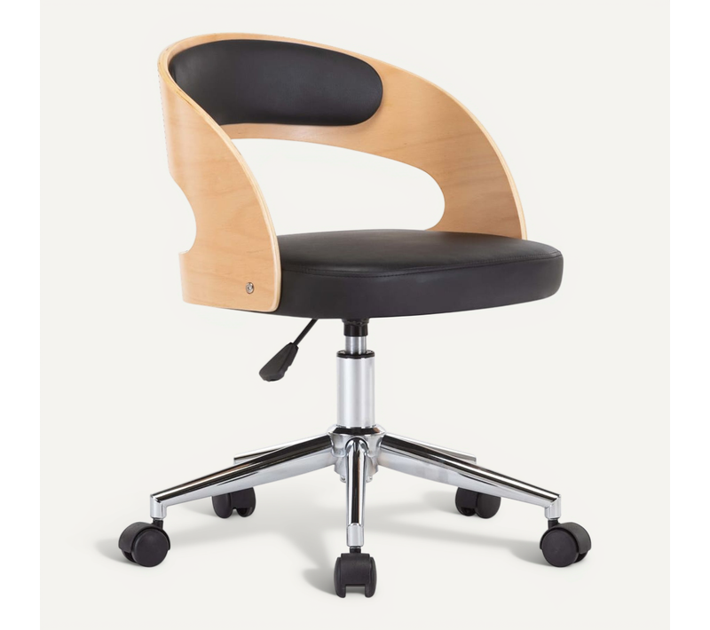 Chaise Pivotante De Bureau Noir Bois Courbé Et Simili