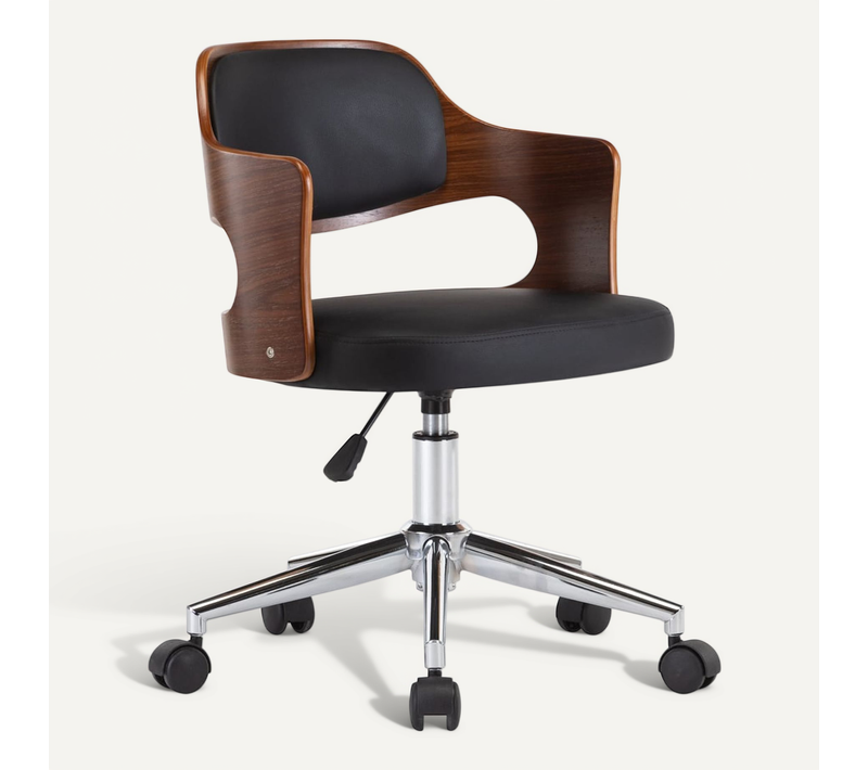 Chaise Pivotante De Bureau Noir Bois Courbé Et Simili