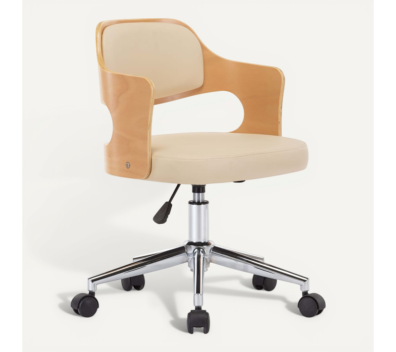 Chaise Pivotante De Bureau Crème Bois Courbé Et Simili