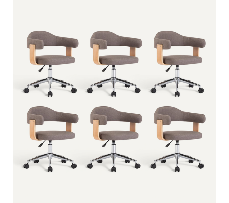 Chaises Pivotantes À Manger Lot De 6 Taupe Bois Courbé Et Tissu