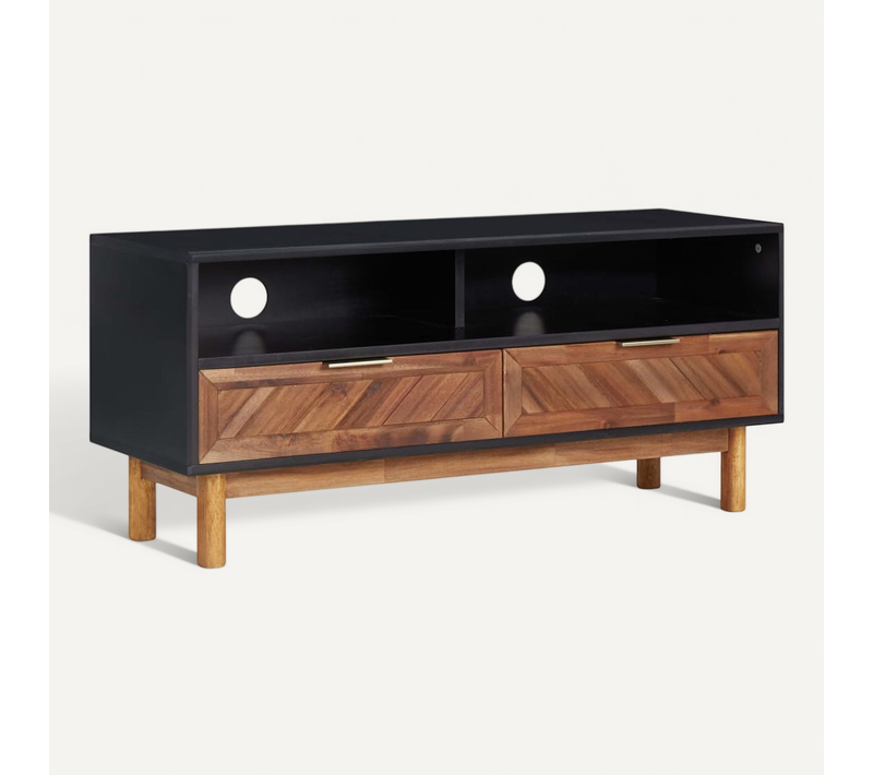 Meuble TV 100x35x45 Cm Bois D'acacia Massif Et Mdf