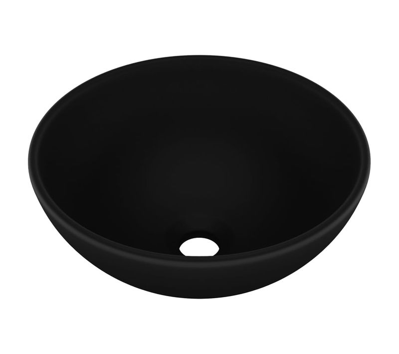 Lavabo Rond De Salle De Bain Noir Mat 32,5x14 Cm Céramique