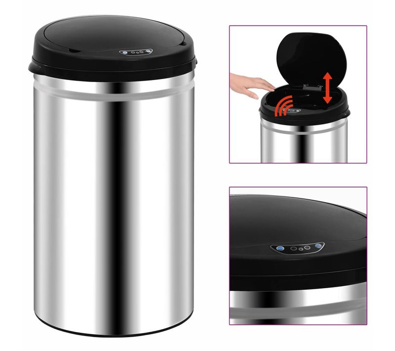 Poubelle À Capteur Automatique 40 L Acier Inoxydable