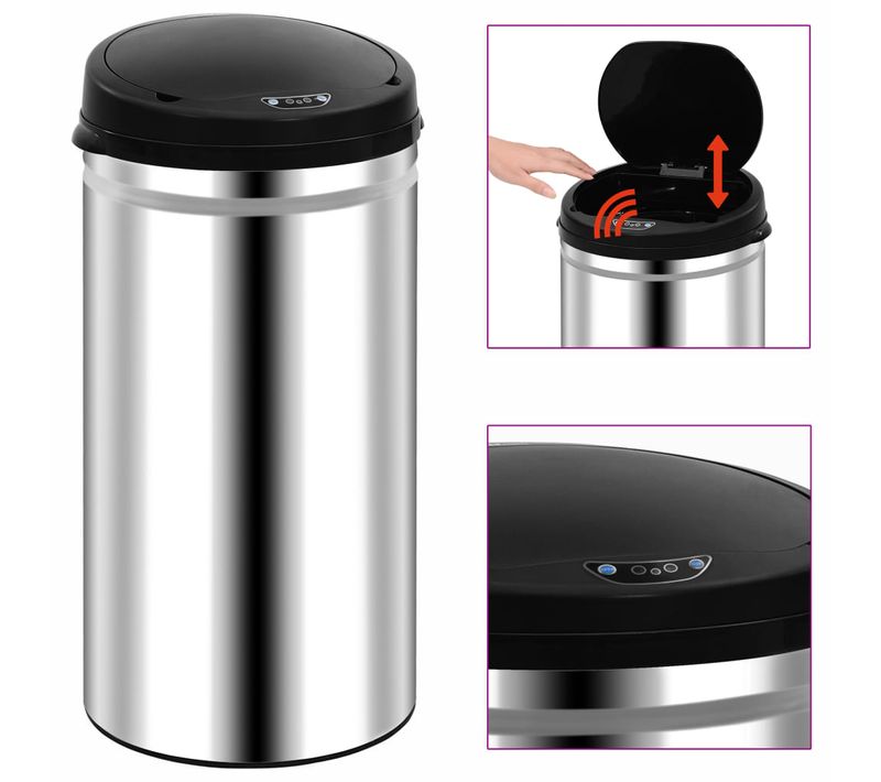 Poubelle À Capteur Automatique 50 L Acier Inoxydable