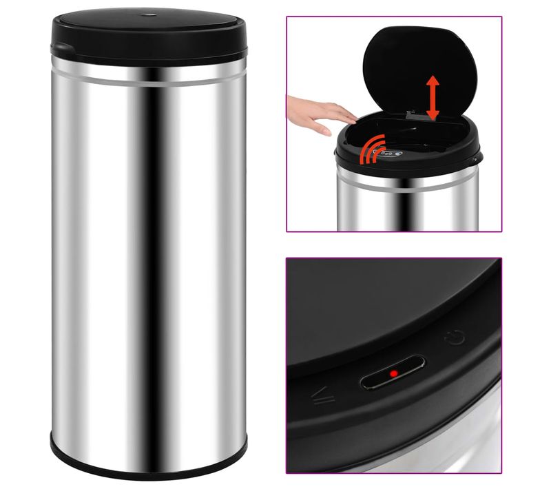 Poubelle À Capteur Automatique Pour Cuisine, Salle De Bain, Bureau 80 L Acier Inoxydable