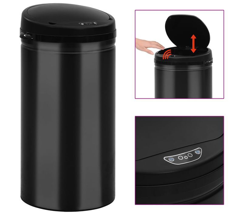 Poubelle à Capteur Automatique 50 L Acier Au Carbone Noir