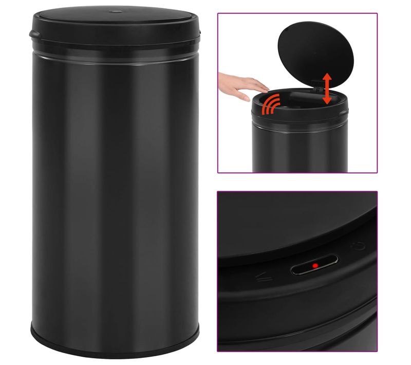 Poubelle à Capteur Automatique 60 L Acier Au Carbone Noir