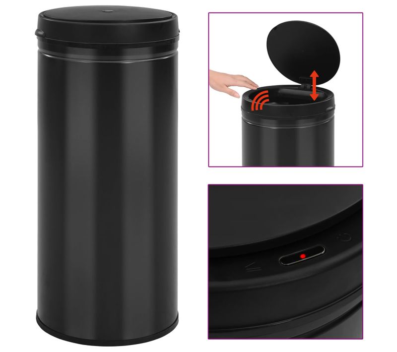 Poubelle à Capteur Automatique 80 L Acier Au Carbone Noir