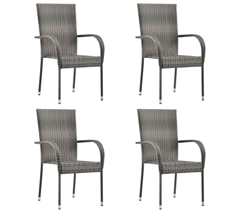 Lot 4 Chaises Empilables Extérieures Résine Tressée Gris Acier Poudre
