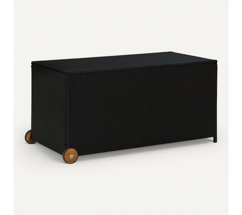 Boîte De Rangement De Jardin Noir 120x65x61 Cm Résine Tressée Roues/roulettes