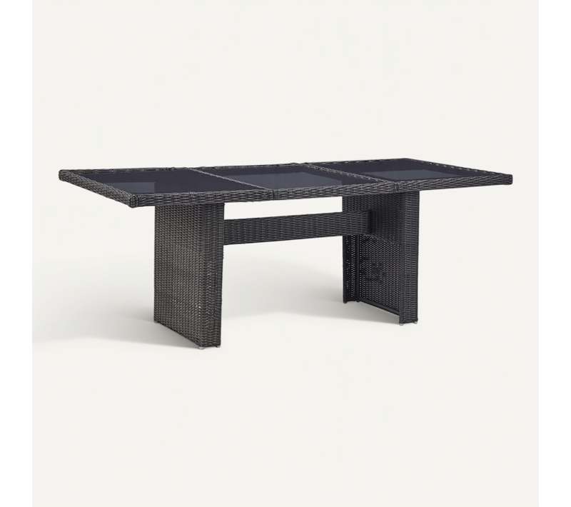 Table à Manger Noir 200x100x74 Cm Verre Et Résine Tressée
