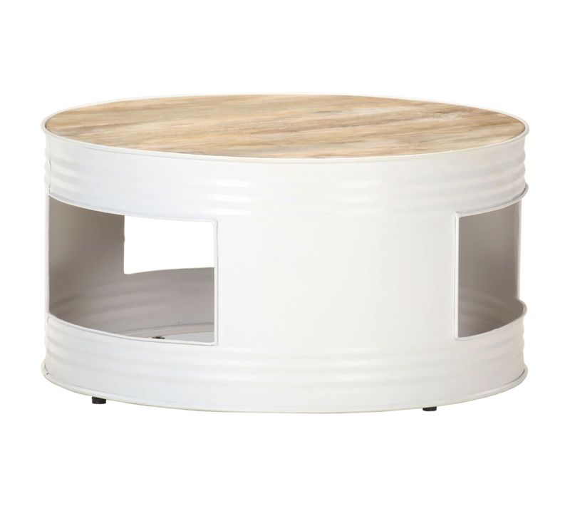 Table Basse Blanc 68x68x36 Cm Bois De Manguier Solide