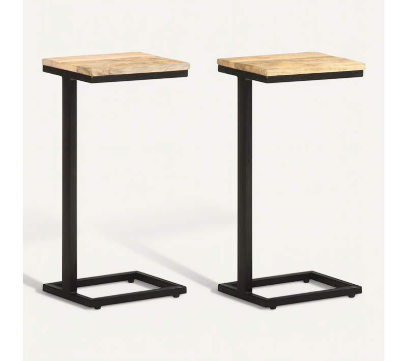 Tables D'appoint 2 Pièces 31,5x24,5x64,5 Cm Bois De Manguier Brut