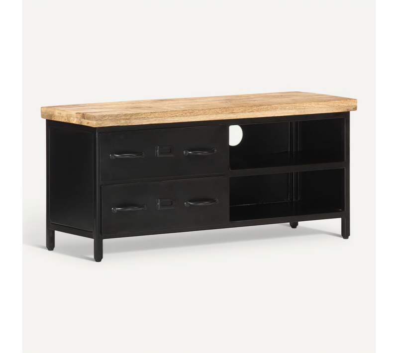 Meuble TV 90x30x41 Cm Bois De Manguier Brut