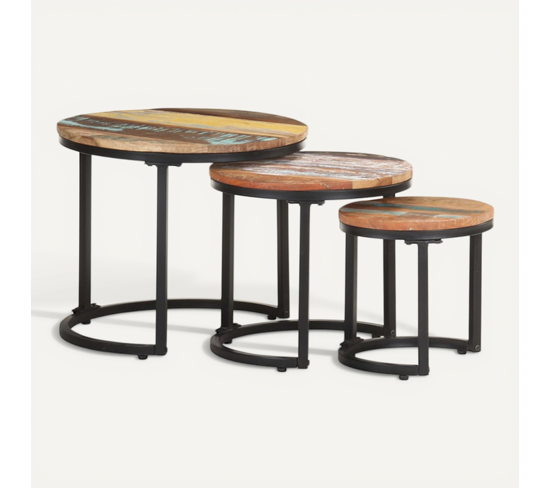 Tables D'appoint 3 Pièces Bois De Récupération Massif