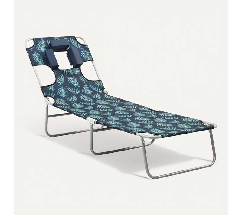 Chaise Longue Pliable Coussin De Tête Acier Motif De Feuilles Pliable