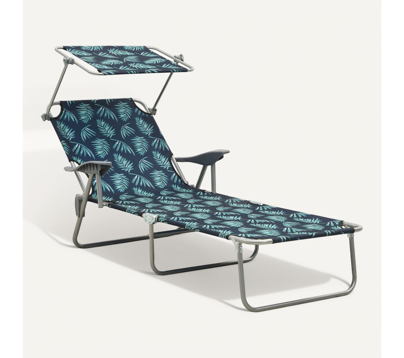 Chaise Longue Avec Auvent Acier Motif De Feuilles