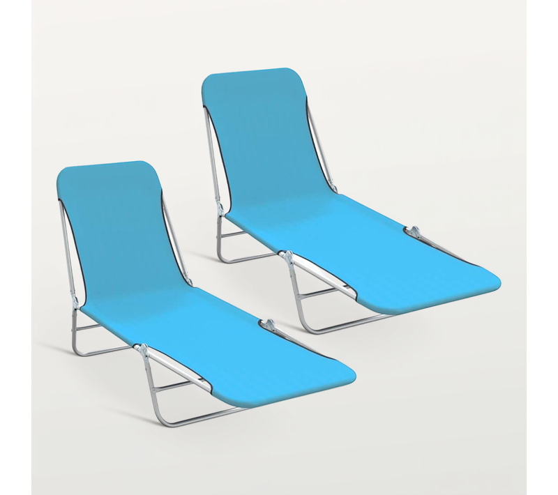 Chaises Longues Pliables Lot De 2 Acier Et Tissu Bleu Pliable