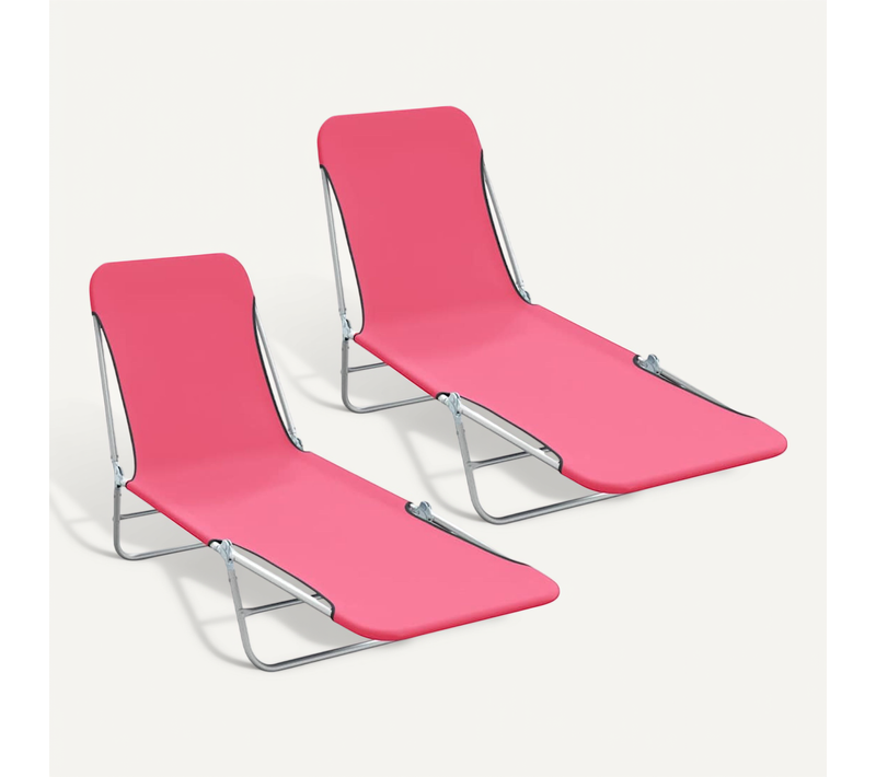 Chaises Longues Pliables Lot De 2 Acier Et Tissu Rose Pliable