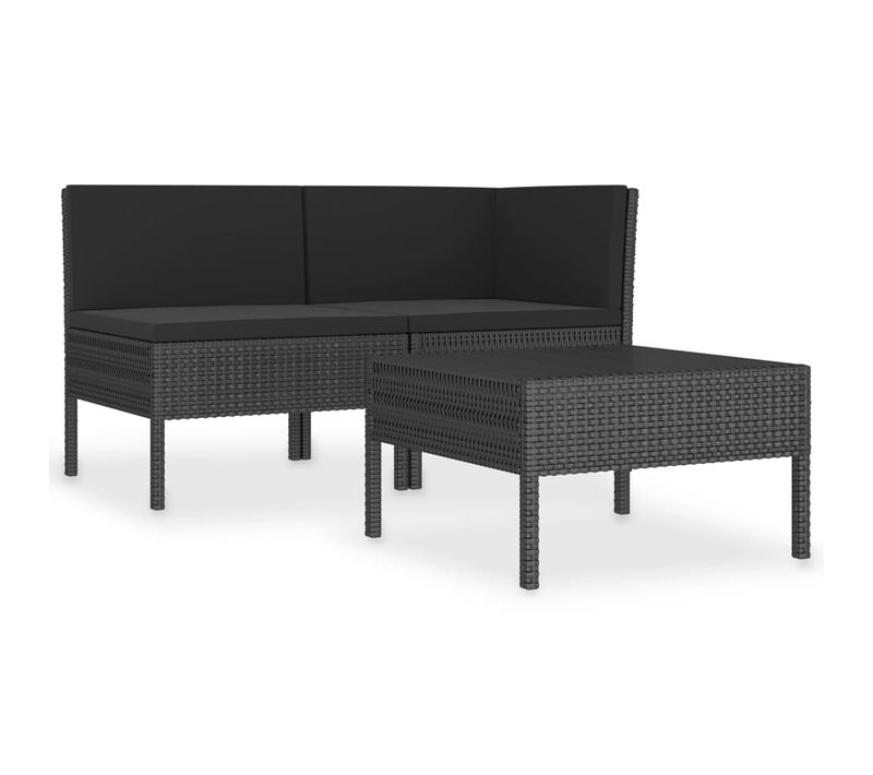 Salon De Jardin 3 Pièces Avec Coussins Résine Tressée Noir Housses Amovibles