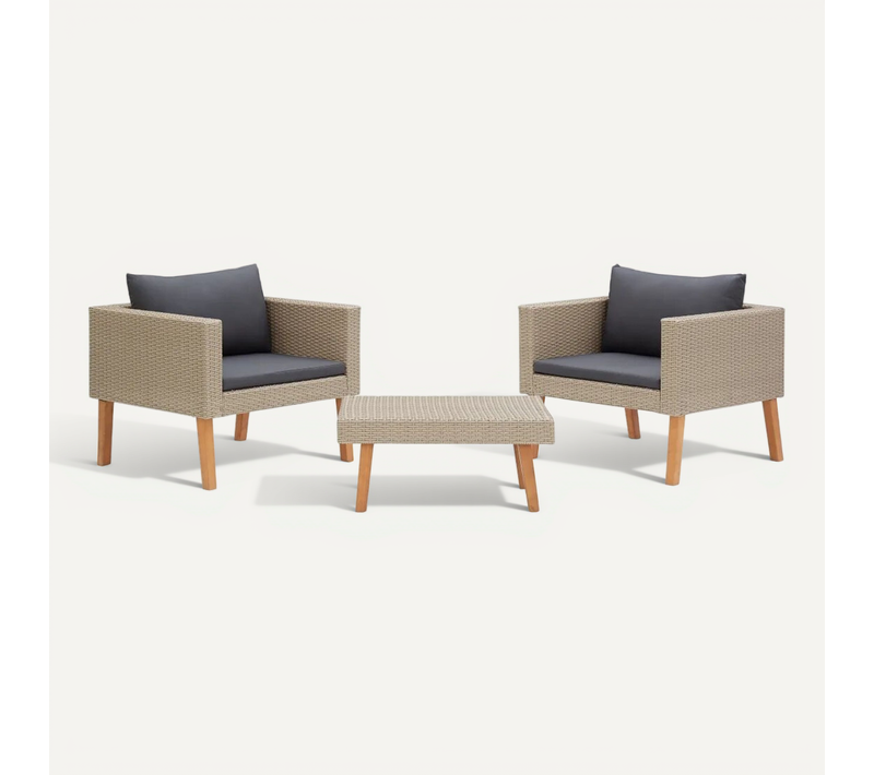 Salon De Jardin 3 Pièces Avec Coussins - 76x67x60 Cm - Beige