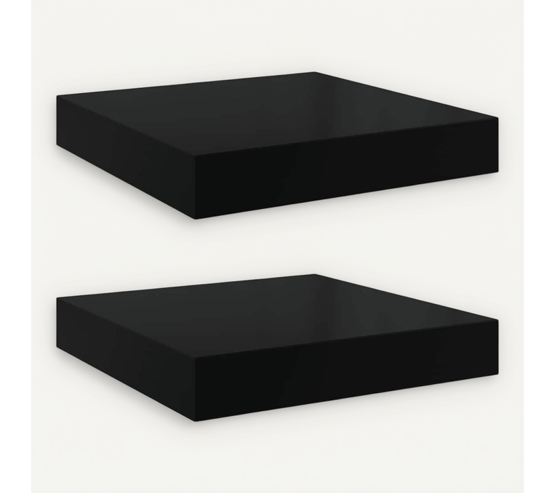 étagère Murale Flottante 2 Pièces Noir Brillant 23x23,5x3,8 Cm Mdf