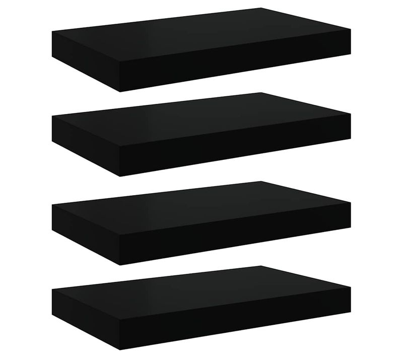 étagère Murale Flottante 4 Pièces Noir Brillant 40x23,5x3,8 Cm Mdf