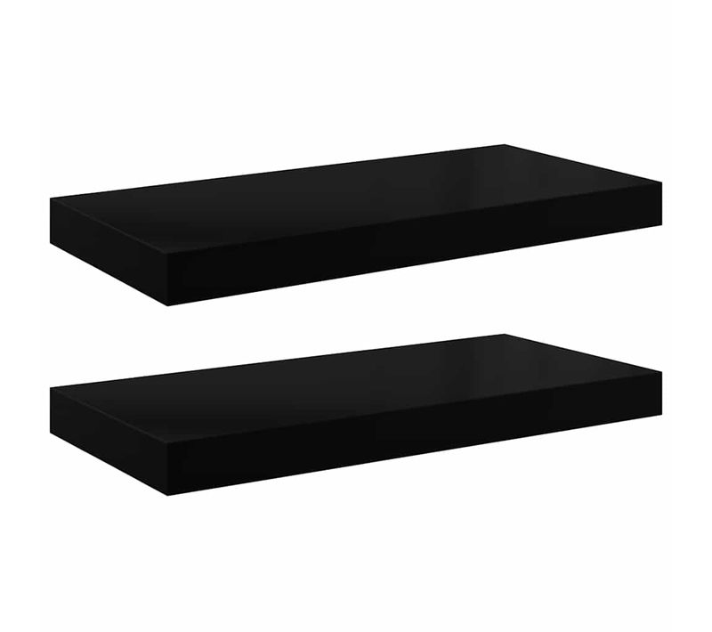 étagère Murale Flottante 2 Pièces Noir Brillant 50x23,5x3,8 Cm Mdf