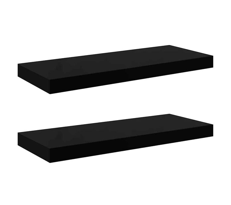 étagère Murale Flottante 2 Pièces Noir Brillant 60x23,5x3,8 Cm Mdf