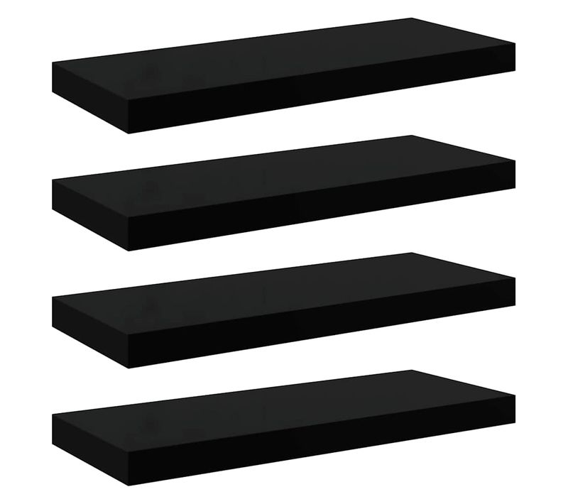 étagère Murale Flottante 4 Pièces Noir Brillant 60x23,5x3,8 Cm Mdf