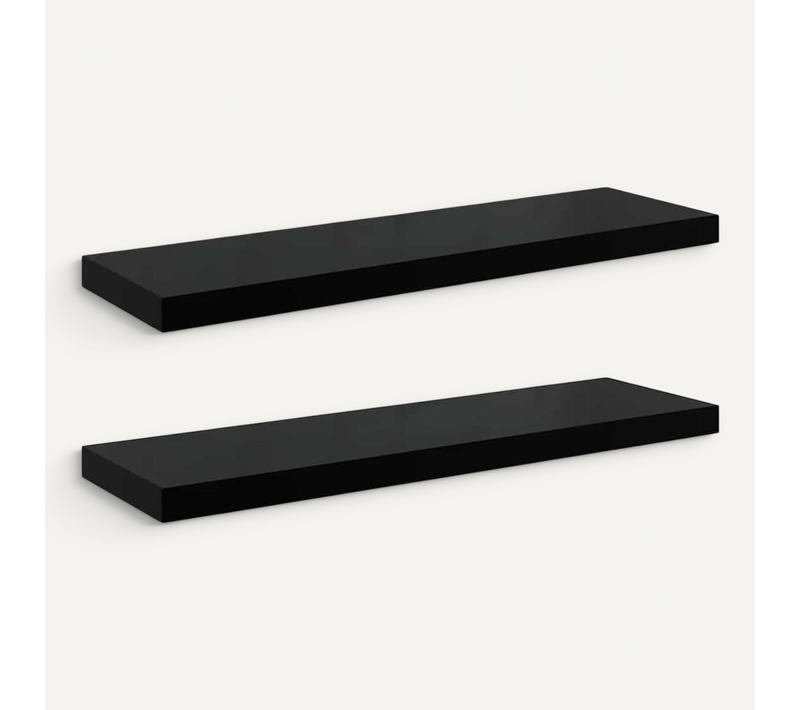 étagère Murale Flottante 2 Pièces Noir Brillant 80x23,5x3,8 Cm Mdf