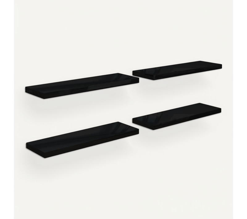 étagère Murale Flottante 4 Pièces Noir Brillant 80x23,5x3,8 Cm Mdf