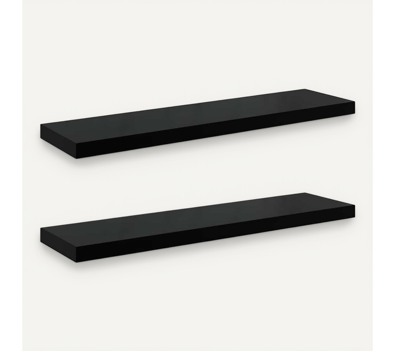 étagère Murale Flottante 2 Pièces Noir Brillant 90x23,5x3,8 Cm Mdf