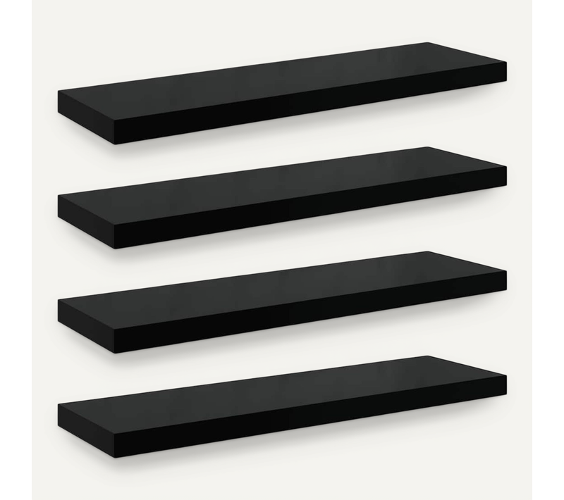 étagère Murale Flottante 4 Pièces Noir Brillant 90x23,5x3,8 Cm Mdf
