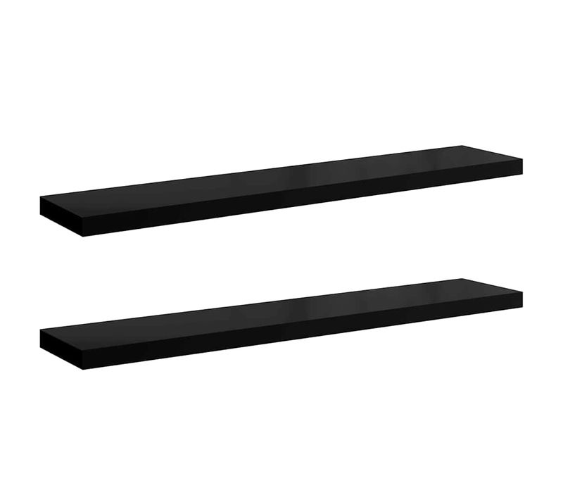 étagère Murale Flottante 2 Pièces Noir Brillant 120x23,5x3,8cm Mdf