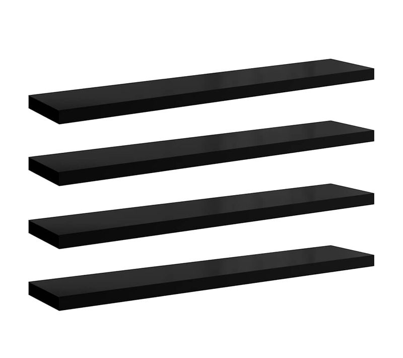 étagère Murale Flottante 4 Pièces Noir Brillant 120x23,5x3,8cm Mdf