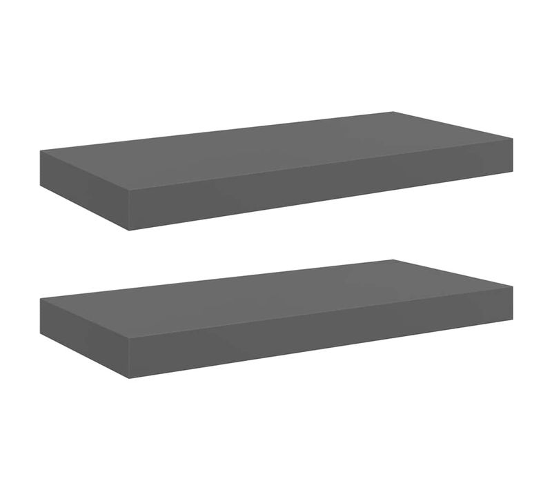 étagère Murale Flottante 2 Pièces Gris Brillant 50x23,5x3,8 Cm Mdf