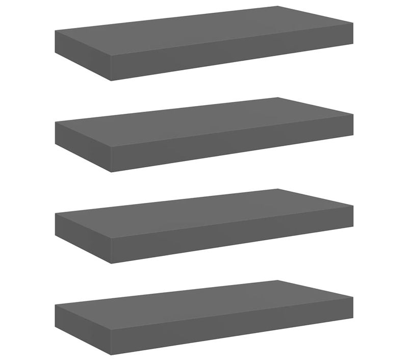 étagère Murale Flottante 4 Pièces Gris Brillant 50x23,5x3,8 Cm Mdf