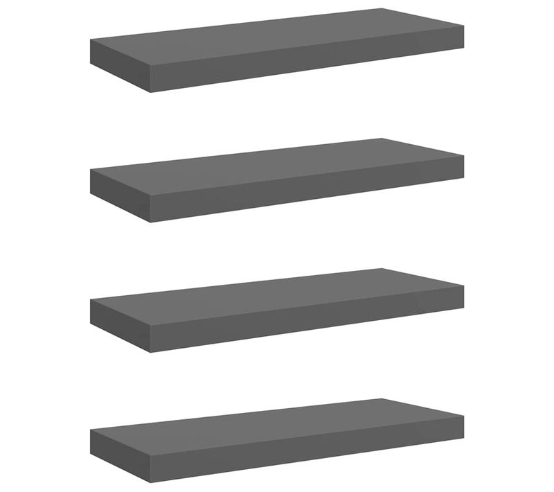 étagère Murale Flottante 4 Pièces Gris Brillant 60x23,5x3,8 Cm Mdf