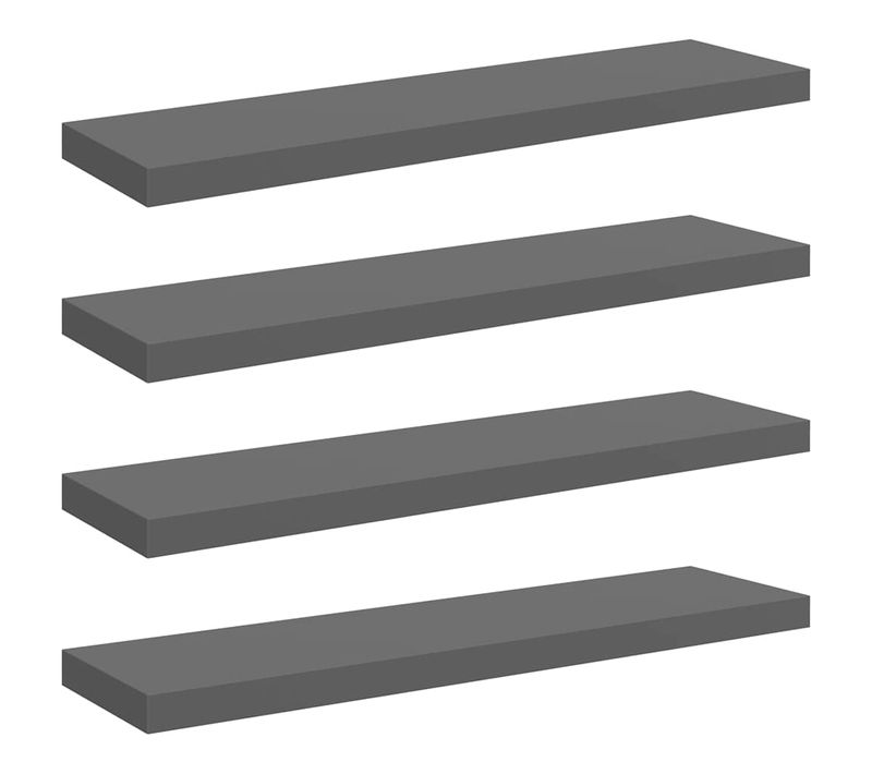 étagère Murale Flottante 4 Pièces Gris Brillant 90x23,5x3,8 Cm Mdf