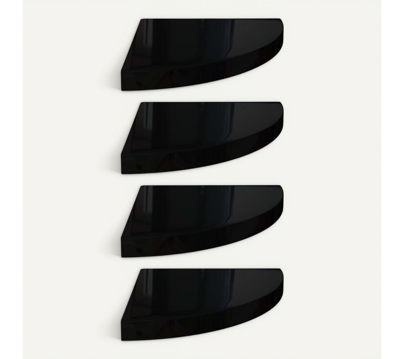 étagères D'angle Flottantes 4 Pièces Noir Brillant 35x35x3,8cm Mdf